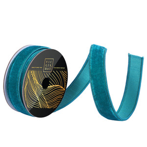 Vickerman QK258641 - Dark Teal Velvet Wired Decorative Ribbon - 1" x 10 Yards