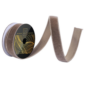 Vickerman QK258676 - Mocha Velvet Wired Decorative Ribbon - 1" x 10 Yards