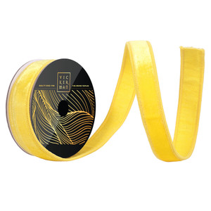 Vickerman QK258678 - Yellow Velvet Wired Decorative Ribbon - 1" x 10 Yards