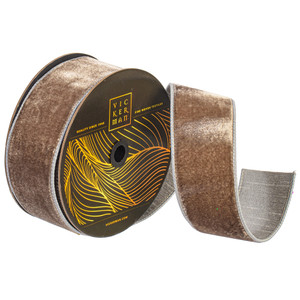 Vickerman QK258787 - Pewter Velvet Wired Decorative Ribbon - 2.5" x 10 Yards