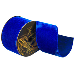 Vickerman QK258802 - Blue Velvet Wired Decorative Ribbon - 4" x 10 Yards