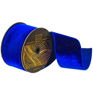 Vickerman QK258822 - Cobalt Blue Velvet Wired Decorative Ribbon - 4" x 10 Yards 
