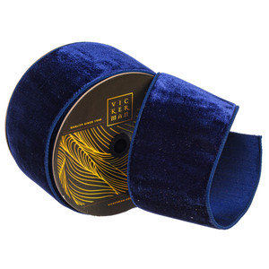Vickerman QK258831 - Midnight Blue Velvet Wired Decorative Ribbon - 4" x 10 Yards