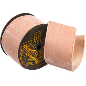 Vickerman QK258858 - Rose / Gold Velvet Wired Decorative Ribbon - 4" x 10 Yards