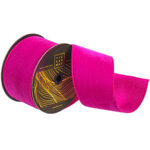 Vickerman QK258870 - Fuchsia Velvet Wired Decorative Ribbon - 4" x 10 Yards
