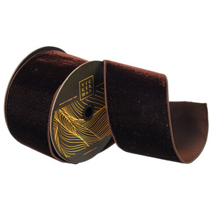 Vickerman QK258875 - Chocolate Velvet Wired Decorative Ribbon - 4" x 10 Yards