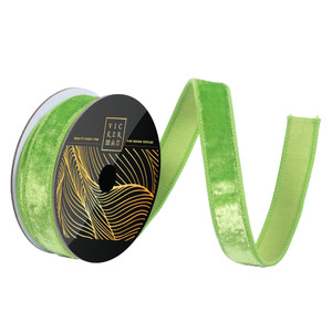 Vickerman QK259173 - Lime Velvet Wired Decorative Ribbon - 1" x 10 Yards