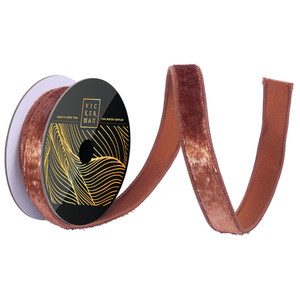 Vickerman QK259176 - Mocha Velvet Wired Decorative Ribbon - 1" x 10 Yards 