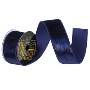 Vickerman QK259231 - Midnight Blue Velvet Wired Decorative Ribbon - 2.5" x 10 Yards