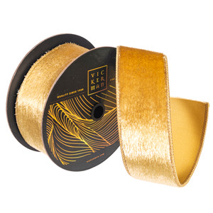 Vickerman QK259238 - Champagne Velvet Wired Decorative Ribbon - 2.5" x 10 Yards
