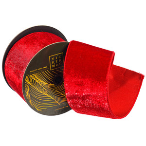 Vickerman QK259303 - Red Velvet Wired Decorative Ribbon - 4" x 10 Yards