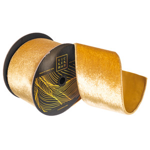 Vickerman QK259338 - Champagne Velvet Wired Decorative Ribbon - 4" x 10 Yards