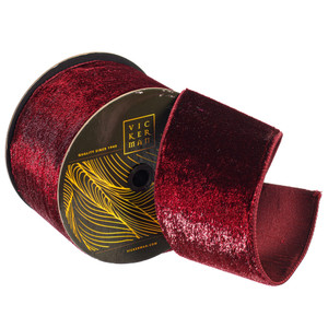 Vickerman QK259365 - Burgundy Velvet Wired Decorative Ribbon - 4" x 10 Yards 