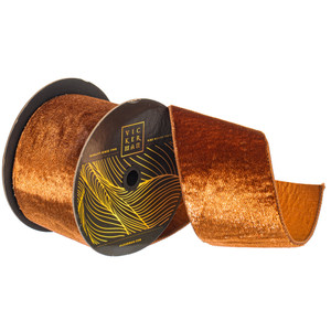 Vickerman QK259376 - Mocha Velvet Wired Decorative Ribbon - 4" x 10 Yards