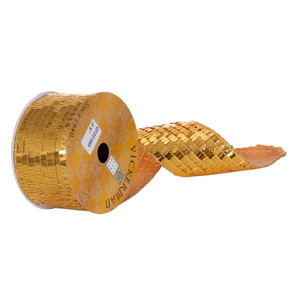 Vickerman QY231555 - Gold Sequin Rectangle Wired Decorative Ribbon - 2.5" x 10 Yards 