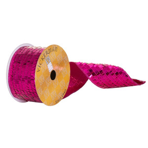 Vickerman QY231560 - Fuchsia Sequin Rectangle Wired Decorative Ribbon - 2.5" x 10 Yards 