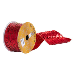 Vickerman QY231565 - Red Sequin Rectangle Wired Decorative Ribbon - 2.5" x 10 Yards