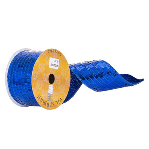 Vickerman QY231585 - Blue Sequin Rectangle Wired Decorative Ribbon - 2.5" x 10 Yards