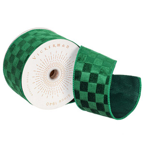Vickerman QY240575 - Green Velvet Wired Decorative Ribbon - 2.5" x 10 Yards