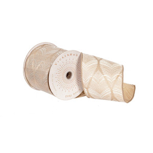 Vickerman QY241105 - Champagne / White Wired Decorative Ribbon - 4" x 10 Yards