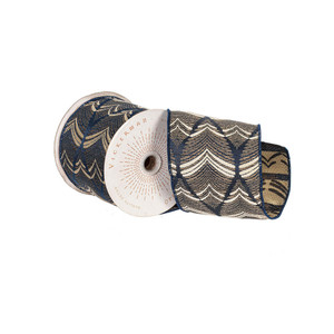 Vickerman QY241115 - Blue / Champagne Wired Decorative Ribbon - 4" x 10 Yards 