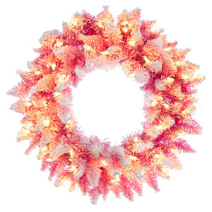Vickerman K255325LED - 24" Flocked Pink Wreath with Warm White LED Lights 