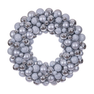 Vickerman N250907UV - 28" Silver Matte Shiny Pearl Ball Wreath 
