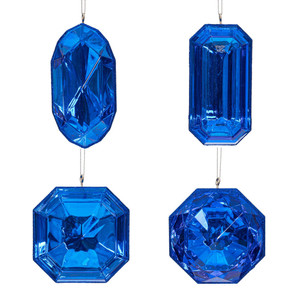 Vickerman MT233202 - 4 inch to 5 inch Blue Jewel Glitter Assorted Christmas Ornament - 4 Pack