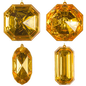 Vickerman MT233208 - 4 inch to 5 inch Gold Jewel Glitter Assorted Christmas Ornament - 4 Pack