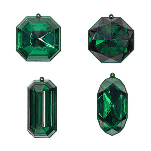 Vickerman MT233274 - 4 inch to 5 inch Dk Green Jewel Glitter Assorted Christmas Ornament - 4 Pack