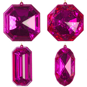 Vickerman MT233279 - 4 inch to 5 inch Pink Jewel Glitter Assorted Christmas Ornament - 4 Pack 