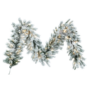 Vickerman A895215LED - 9 ft White Flocked Utica Fir Christmas Garland - Warm White LED