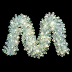 Vickerman G235715LED - 9 ft White Iridescent Christmas Garland - Pure White LED
