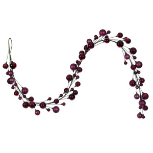 Vickerman N250119 - 6 ft Wine Matte Shiny Pearl Ball Christmas Garland - Unlit