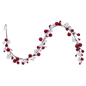 Vickerman N250191 - 6 ft Red/White Mt Shn Pearl Ball Christmas Garland - Unlit