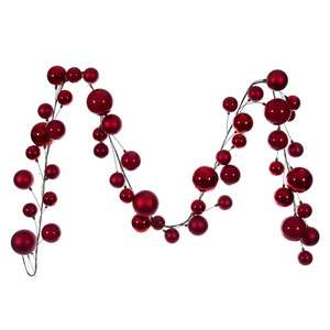 Vickerman N250303 - 10 ft Red Matte Shiny Pearl Ball Christmas Garland - Unlit 