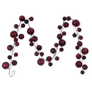 Vickerman N250319 - 10 ft Wine Matte Shiny Pearl Ball Christmas Garland - Unlit