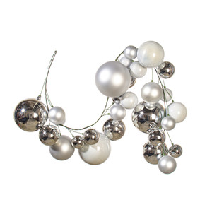 Vickerman N250707 - 6 ft Silver Matte Shiny Pearl Ball Christmas Garland - Unlit