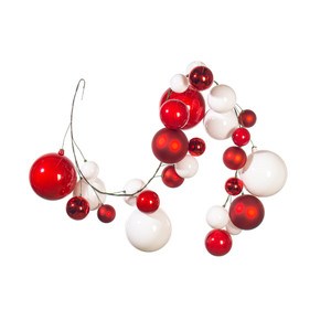 Vickerman N250791 - 6 ft Red/White Matte Sh Pearl Ball Christmas Garland - Unlit