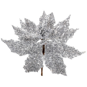 Vickerman L250307UV - 12 in. Silver Glitter Poinsettia UV Artificial Spray - 2 Pack 
