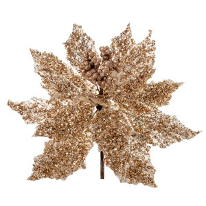 Vickerman L250338UV - 12 in. Champagne Glitter Poinsettia UV Artificial Spray - 2 Pack 