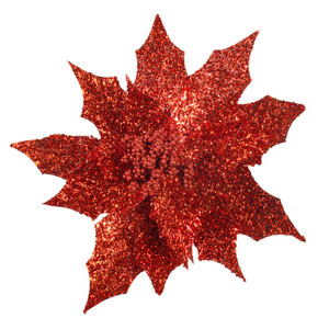 Vickerman L250503UV - 18 in. Red Glitter Poinsettia Stem UV Artificial Spray 