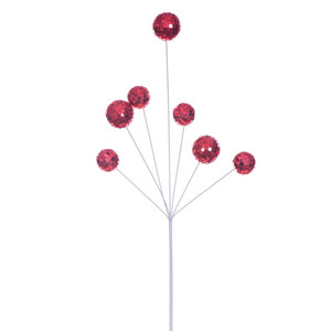 Vickerman MC253603 - 24 in. Red Shiny Mirror Ball Pick Artificial Spray - 2 Pack 