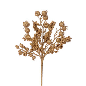 Vickerman P250308UV - 14 in. Gold Glitter Berry Pick UV Artificial Spray - 3 Pack 