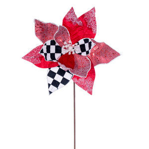 Vickerman RG240119 - 19 in. Red/White/Black Poinsettia Stem Artificial Spray - 4 Pack