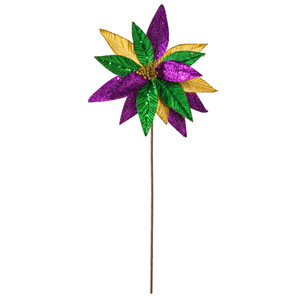 Vickerman RG250567 - 20 in. Green/Purple/Gold Mardi Gras Sequin Flower Artificial Spray - 3 Pack