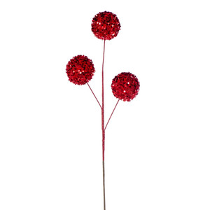 Vickerman RPQ254103 - 26 in. Red Sequin Triple Ball Artificial Spray - 2 Pack 