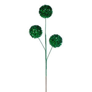 Vickerman RPQ254104 - 26 in. Green Sequin Triple Ball Artificial Spray - 2 Pack