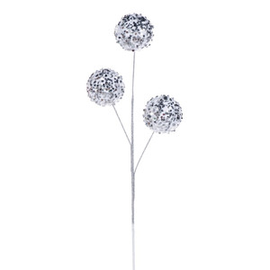 Vickerman RPQ254107 - 26 in. Silver Sequin Triple Ball Artificial Spray - 2 Pack 