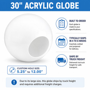 30" White Acrylic Replacement Lamp Post Globe - Custom Opening